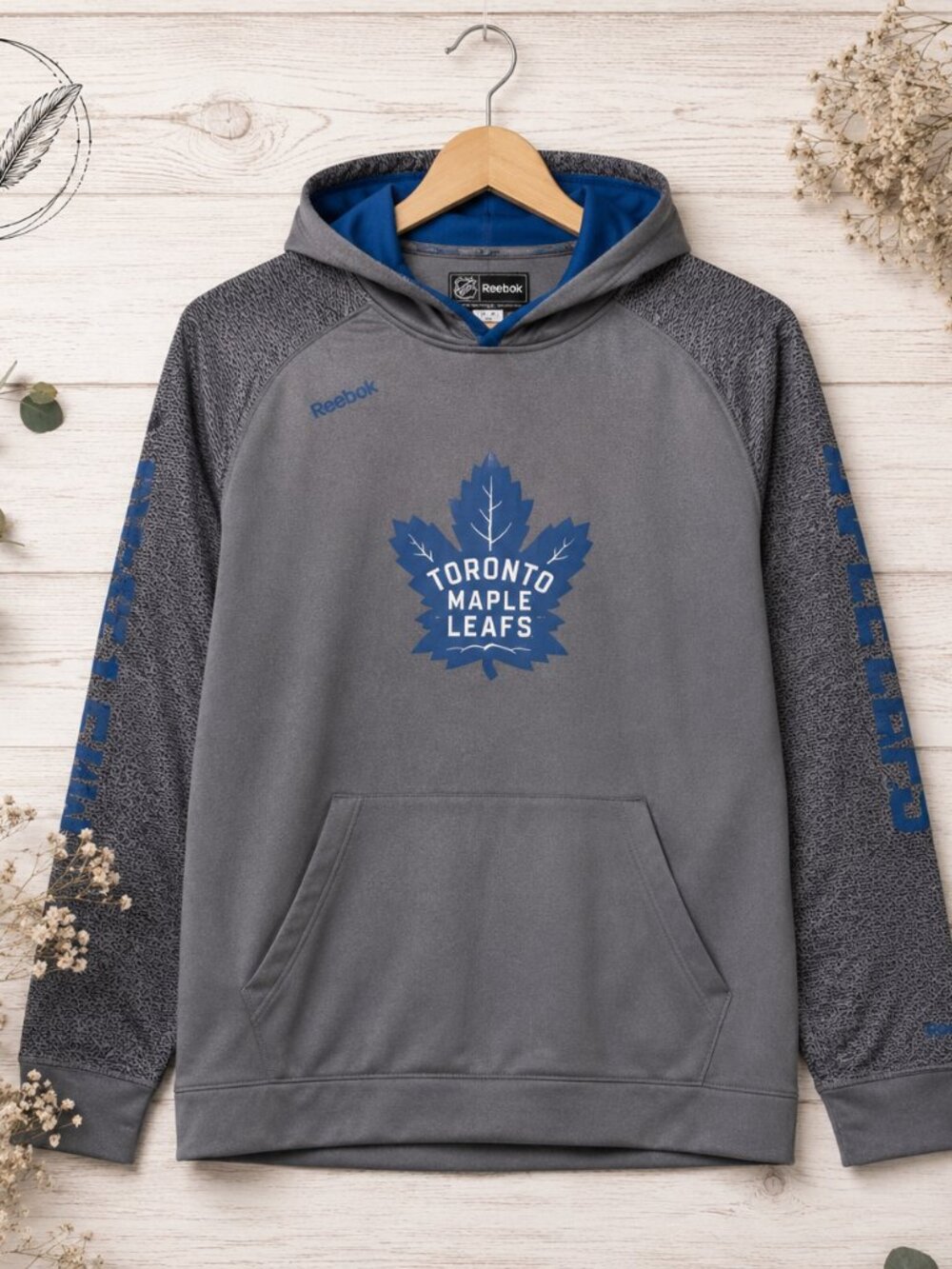 Toronto Maple Leafs Reebok Center Ice NHL Performance Hoodie Grey Blue